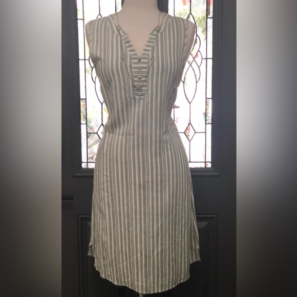 NAIF Dresses & Skirts - NAIF Linen Blend Tunic Striped Casual Sleeveless V Neck Sundress